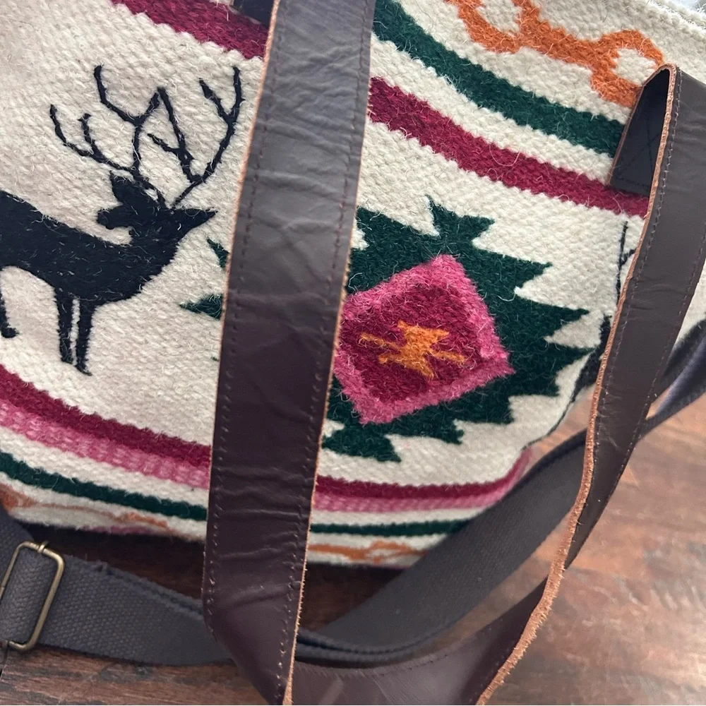 Rare Scully Wool Tote‎ Handbag Multicolor Deer XL Aztec Southwest Weekender